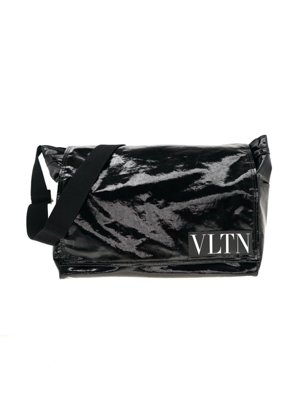 Valentino VLTN Shoulder Bag Messenger Large Black Coated Canvas New